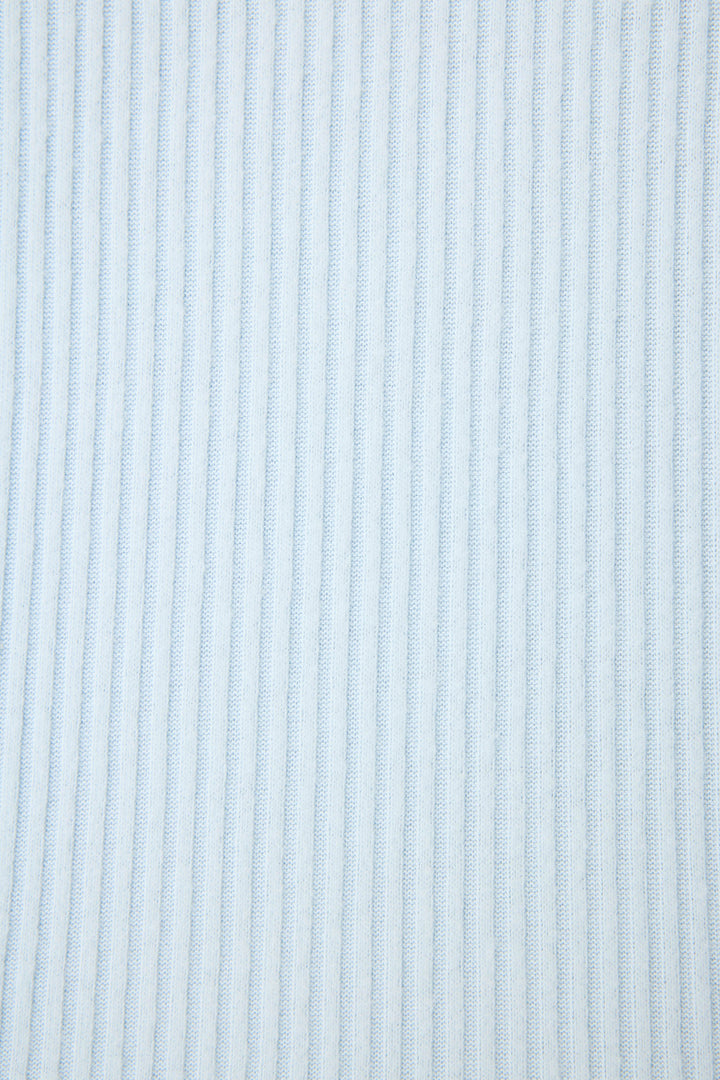 Close-up of the 3-Piece Luxe Ribbed Celestial PJ Set by P.J. Salvage in light blue, featuring soft ribbed fabric with evenly spaced vertical lines for a textured, uniform look.