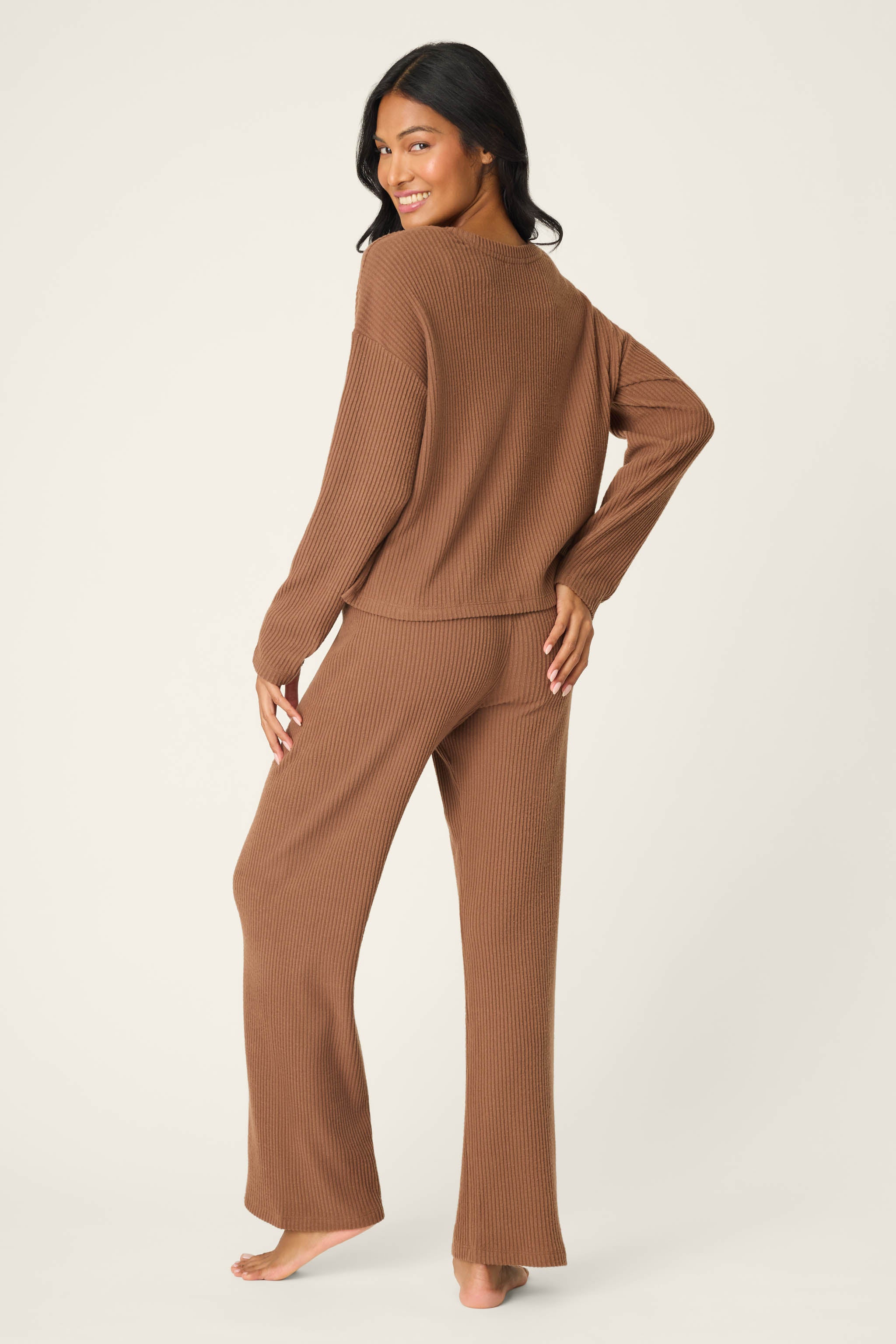 3-Piece Luxe Ribbed Brown PJ Set | P.J. Salvage