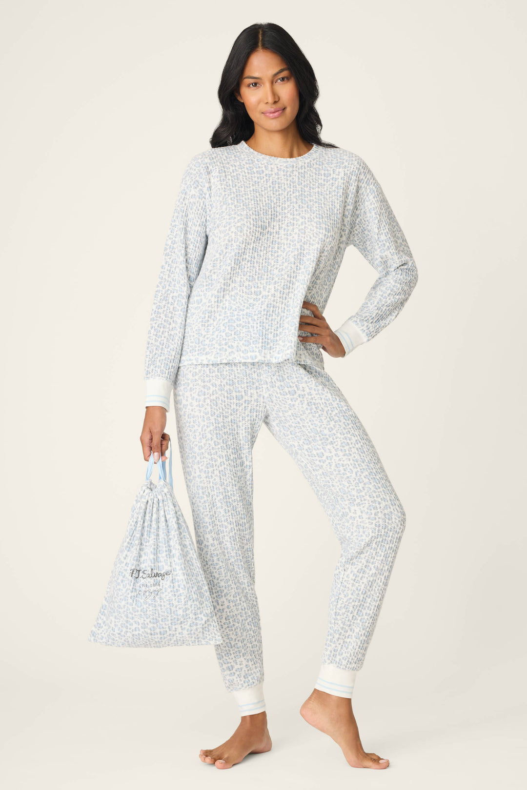 3-Piece Leopard Print Velour PJ Set