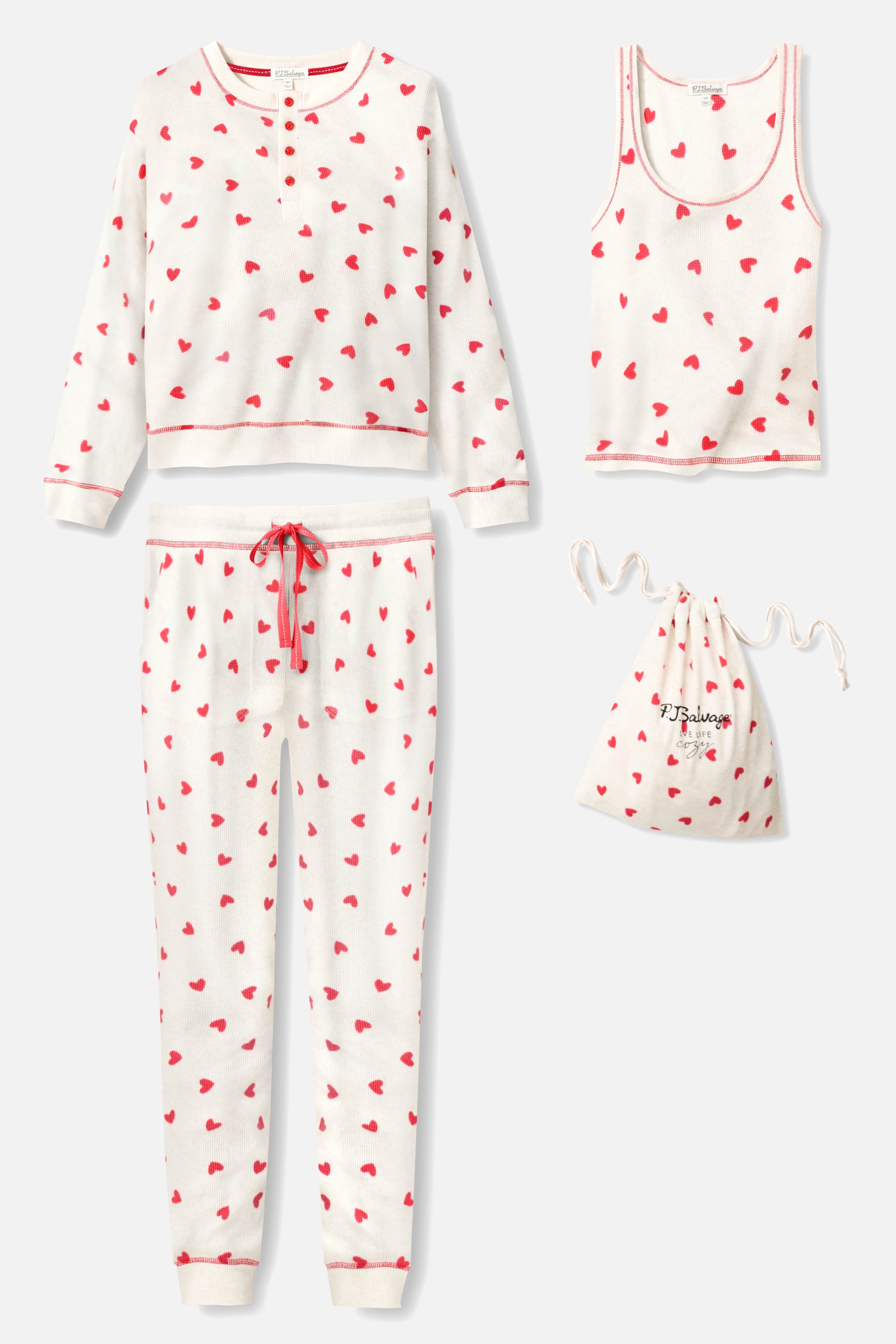 4-Piece Heart Print Waffle Lounge Set | P.J. Salvage