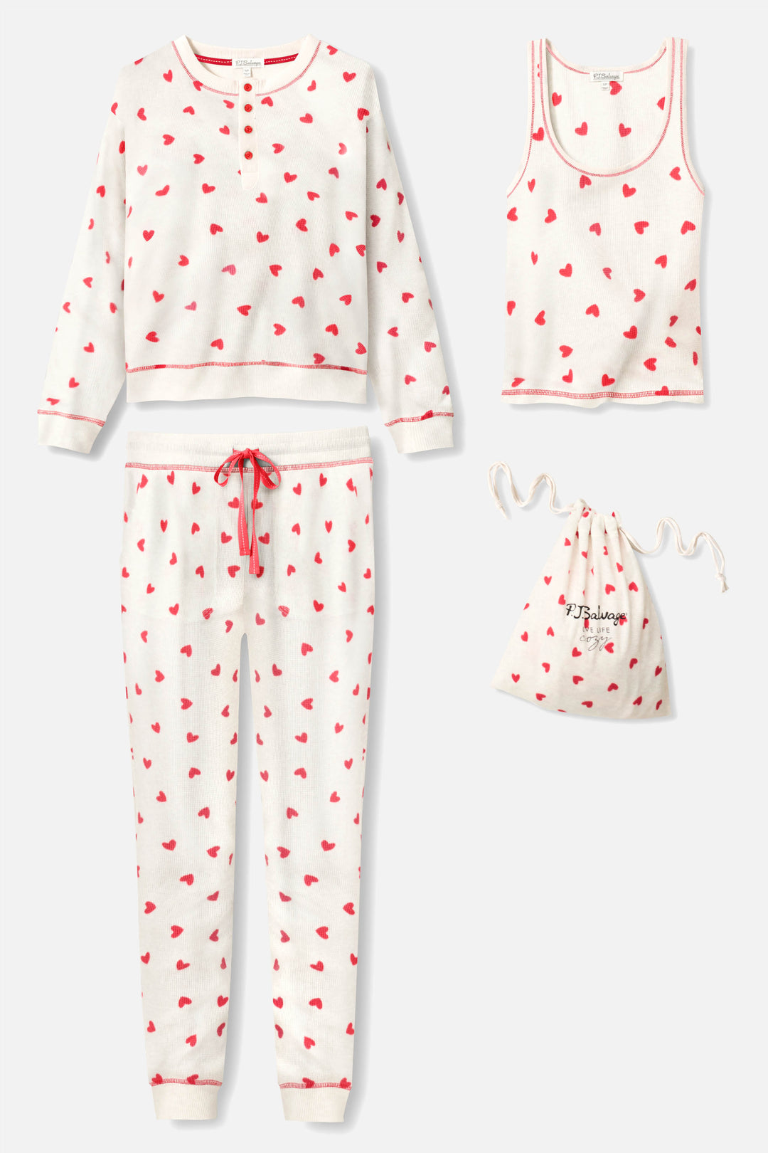 4-Piece Heart Print Thermal Lounge Set - 4-Piece Set - P.J. Salvage