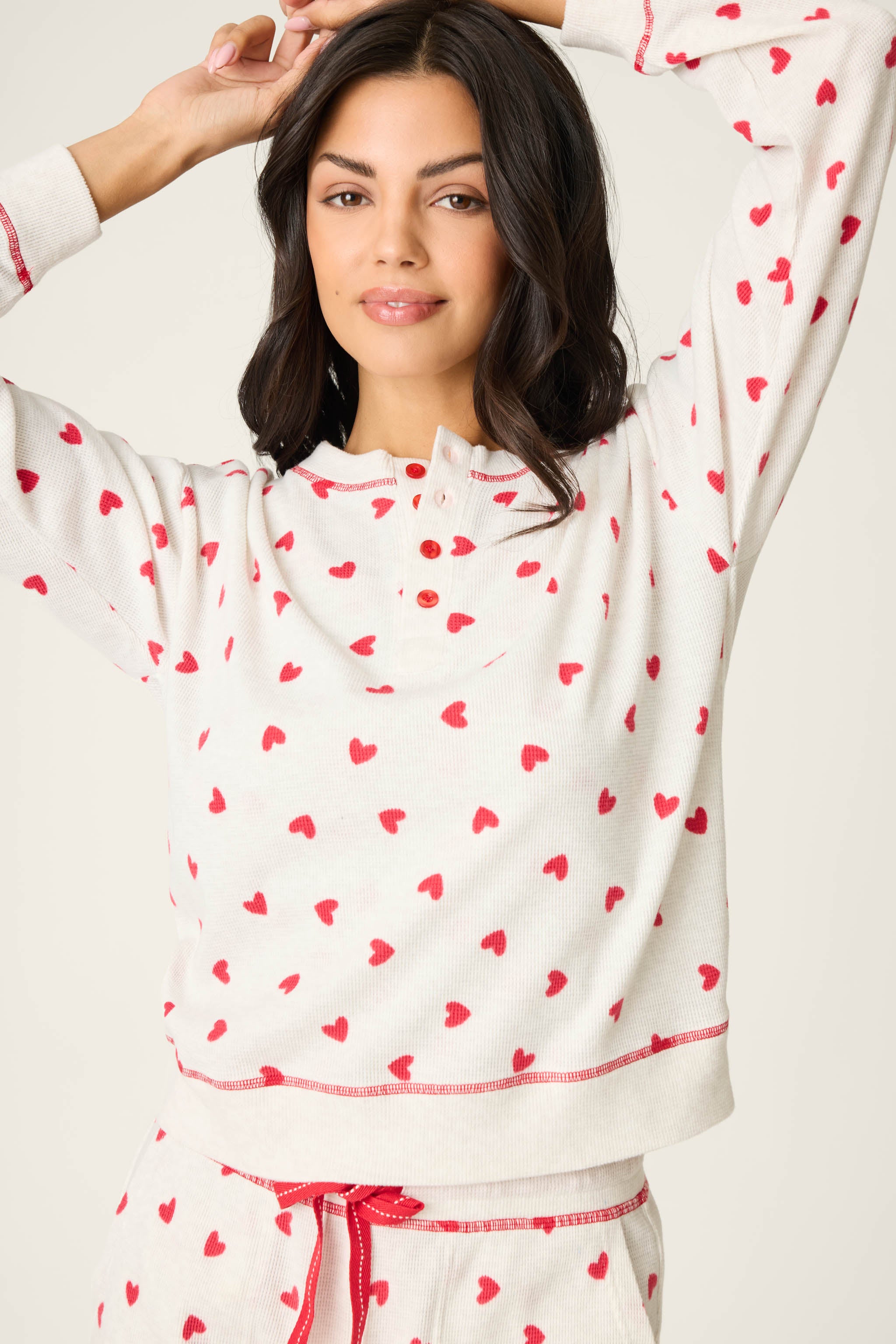 4-Piece Heart Print Waffle Lounge Set | P.J. Salvage