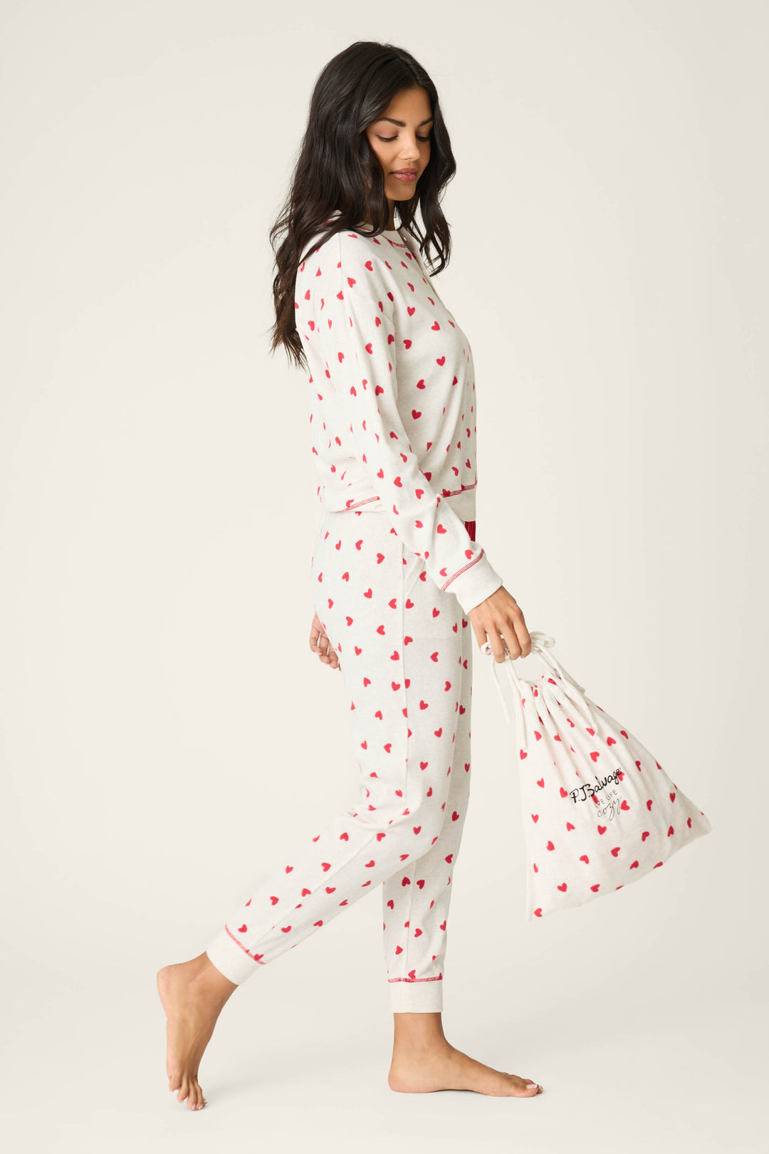 4-Piece Heart Print Thermal Lounge Set - 4-Piece Set - P.J. Salvage
