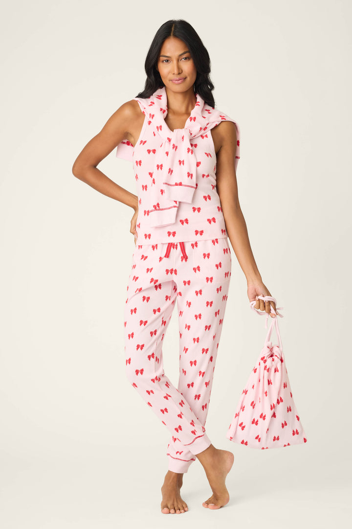 4-Piece Bow Print Thermal Lounge Set - 4-Piece Set - P.J. Salvage
