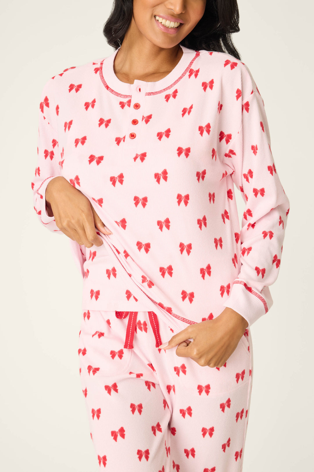4-Piece Bow Print Thermal Lounge Set - 4-Piece Set - P.J. Salvage