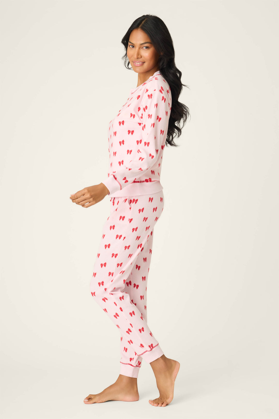 4-Piece Bow Print Thermal Lounge Set - 4-Piece Set - P.J. Salvage