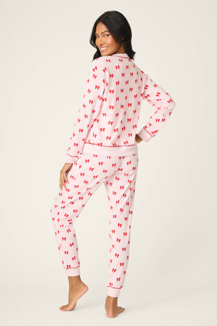 4-Piece Bow Print Thermal Lounge Set - 4-Piece Set - P.J. Salvage