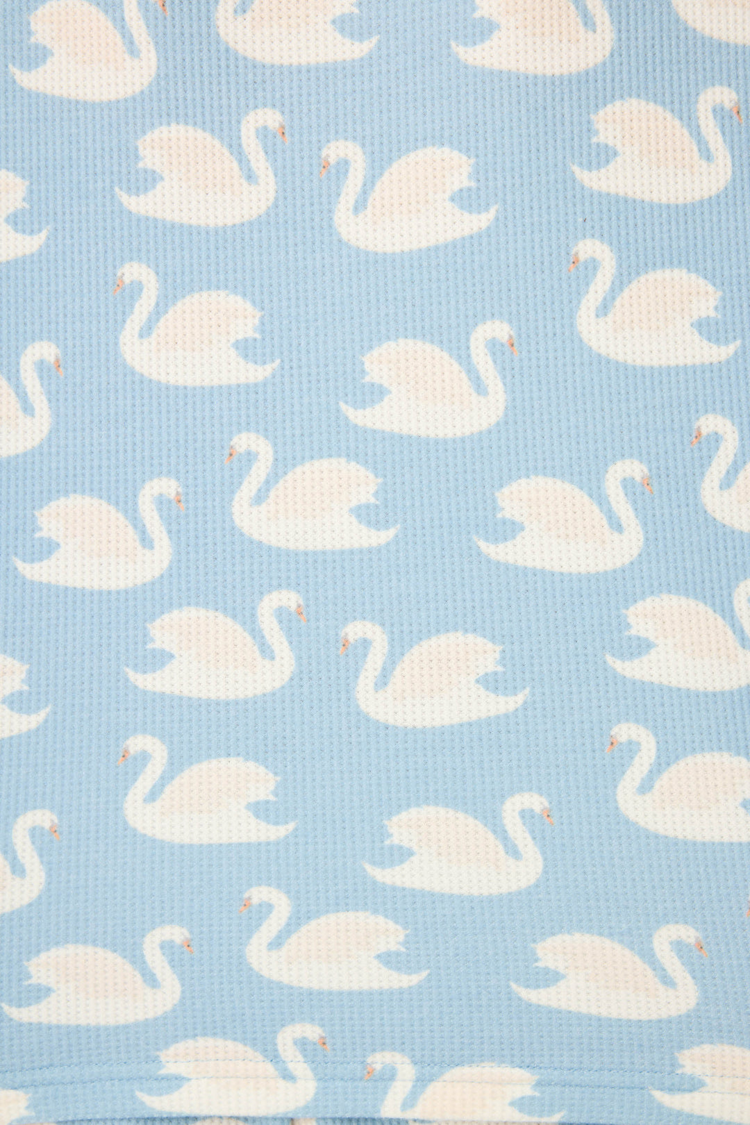 The Boyfriend Boxer Swans-A-Swimming PJ Short Set by P.J. Salvage features simple white swans in side profile, evenly spaced on light blue soft waffle fabric.