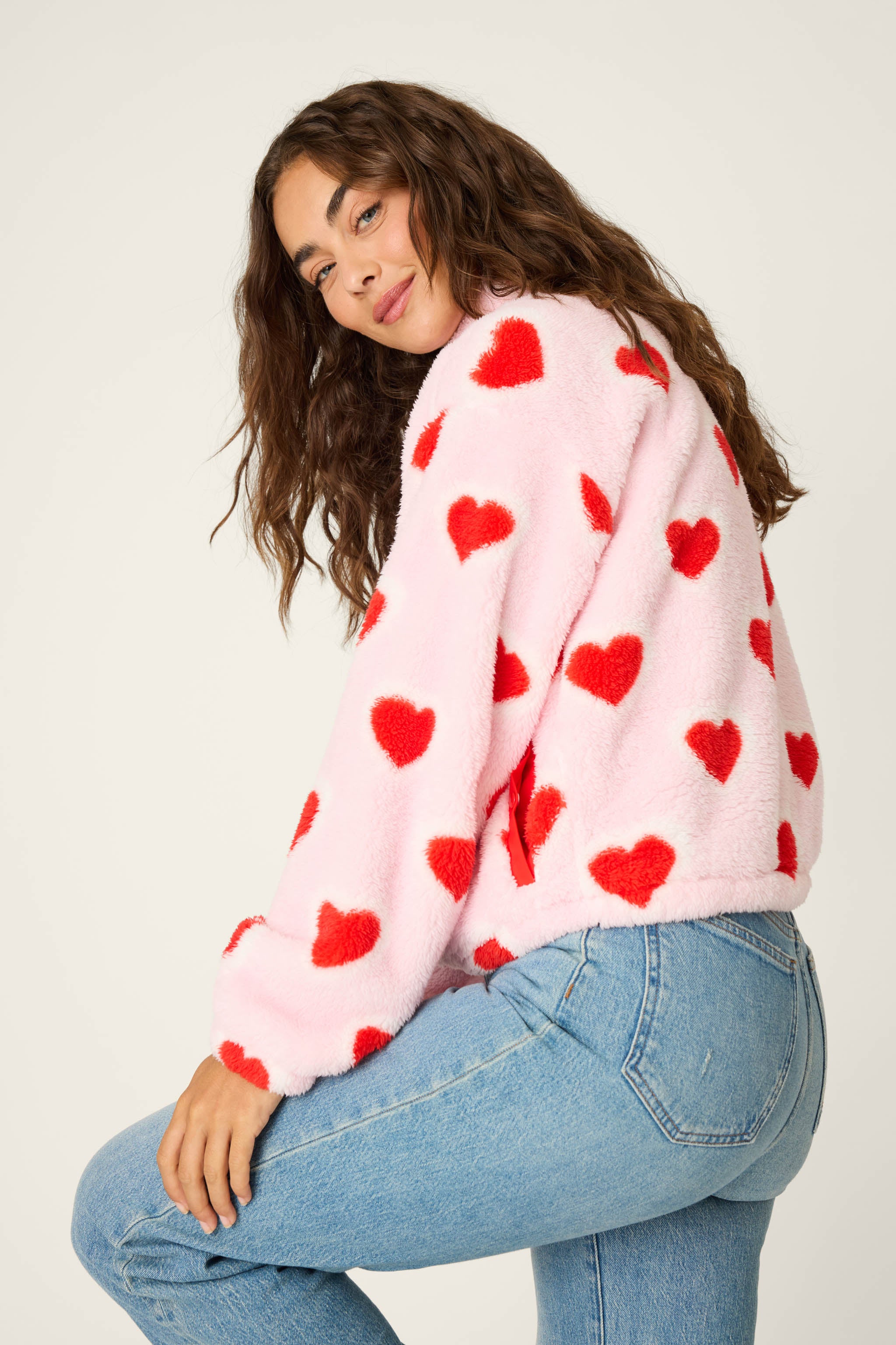 Let's Get Cozy Heart Print Plush Pullover | P.J. Salvage