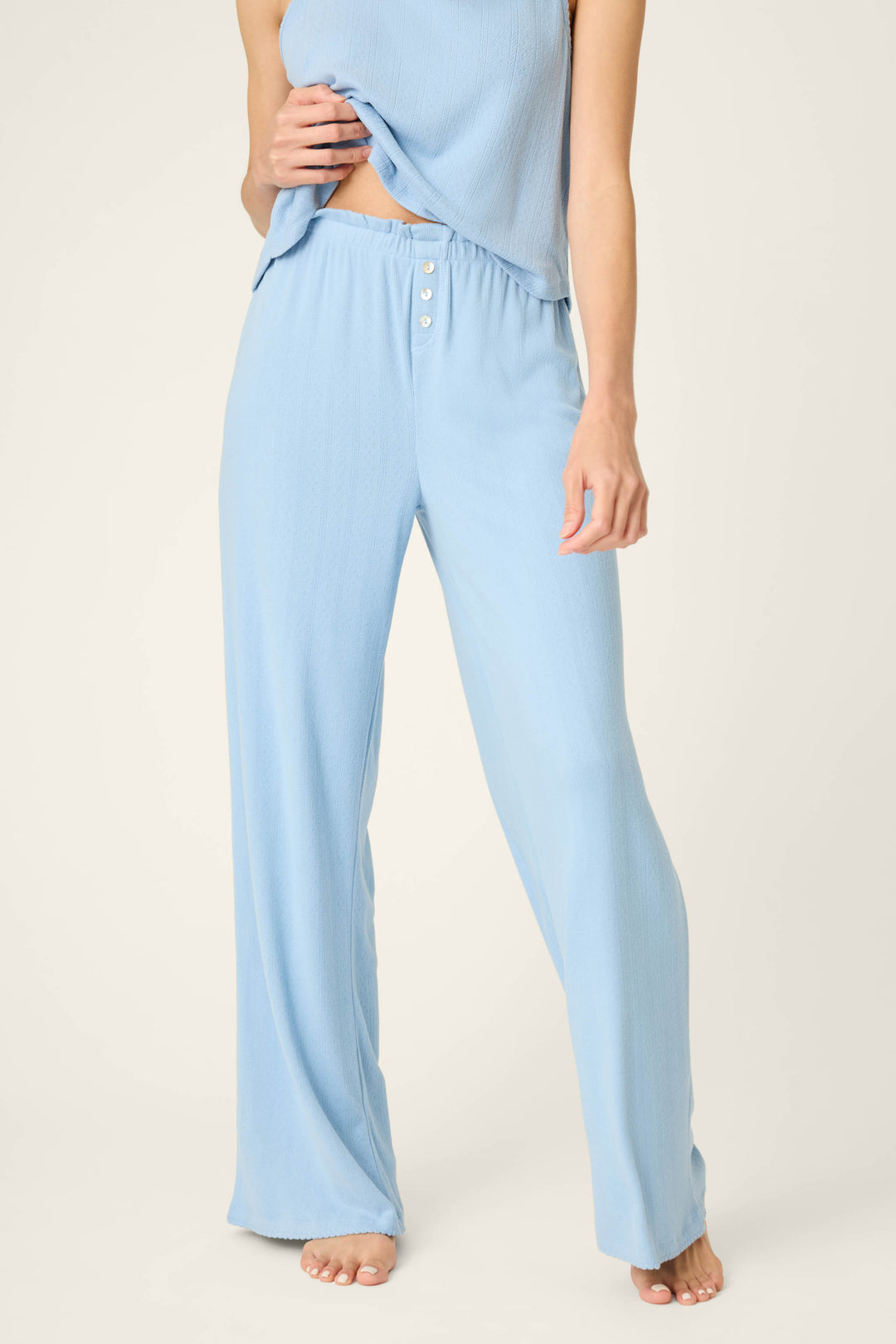 More Amour Blue Dream Pointelle Open Leg Pants