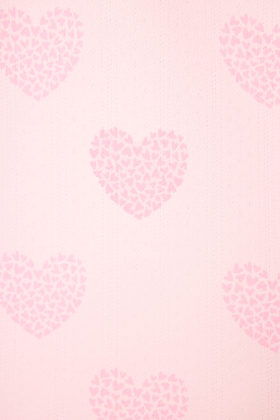 The Valentine's Day Leopard Hearts Print 3-Piece PJ Set by P.J. Salvage features a light pink background with a repeating pattern of large hearts formed by smaller, darker pink leopard-print hearts, creating an evenly spaced, soft, and textured look.