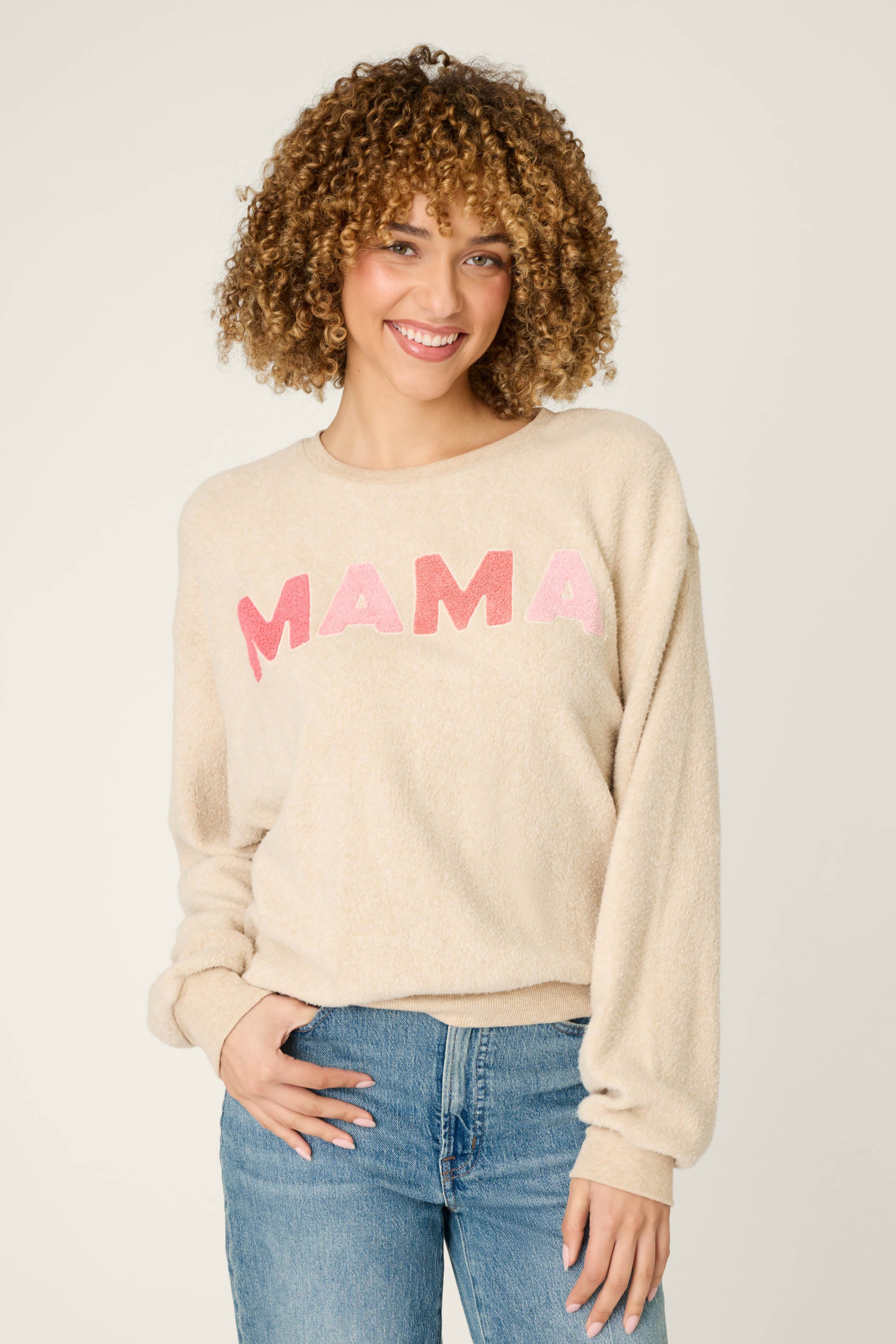 Women's Beige “Mama” Long Sleeve Sweatshirt – P.J. Salvage