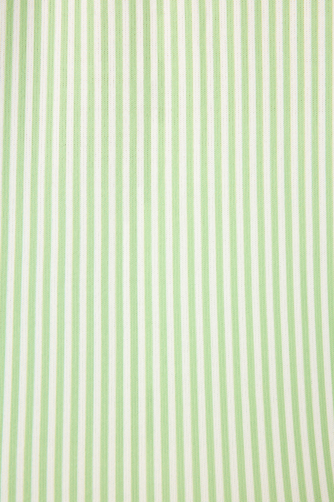 A close-up of the Pupcation Palms Kiwi Stripe 3-Piece PJ Set by P.J. Salvage, featuring evenly spaced vertical light green and white stripes—perfect for a stylish women's sleepwear look.
