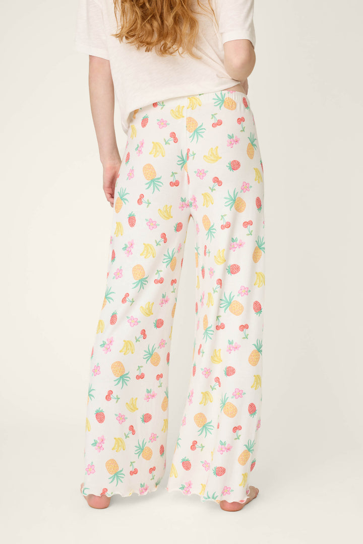 Colorful fruit print fabric with a vibrant mix of fruit illustrations on a soft, smooth background.