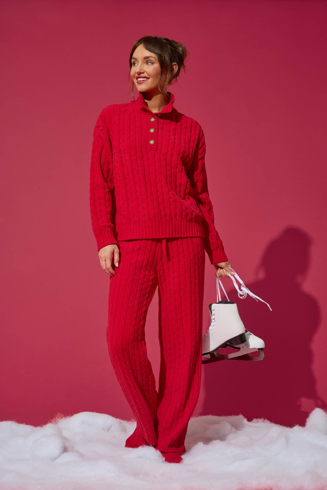 Cozy Chenille Cable Knit Red Lounge Set