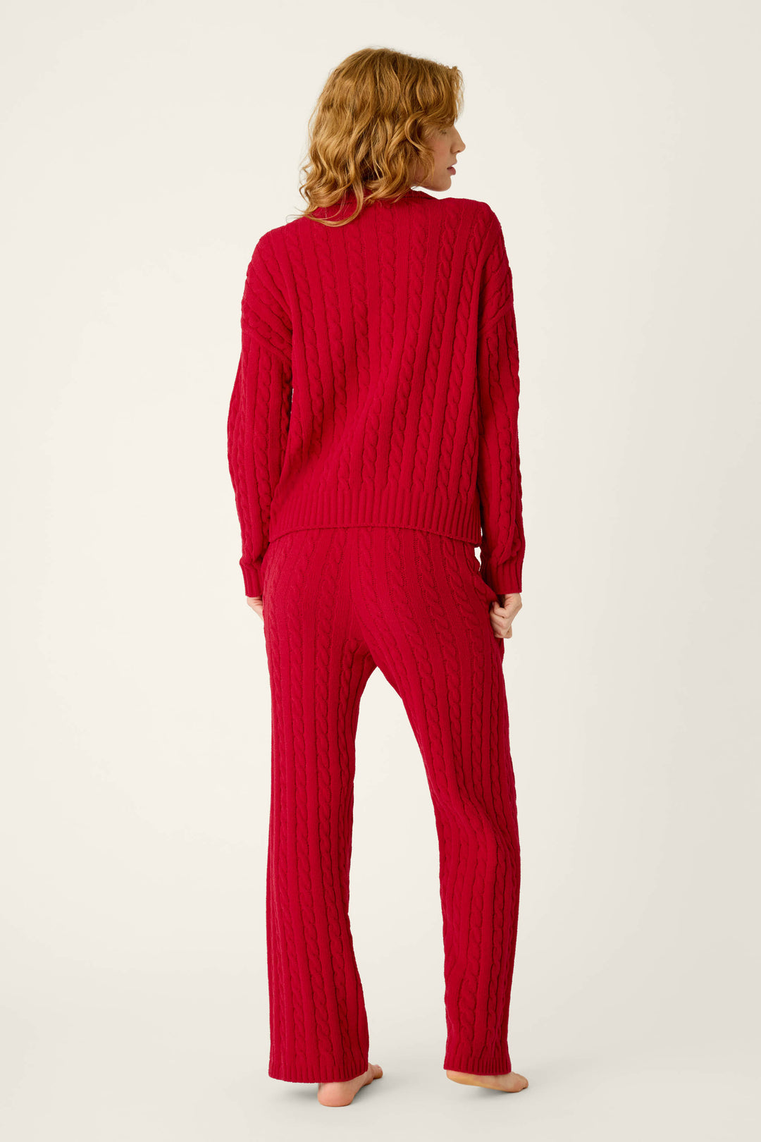 Cozy Chenille Cable Knit Red Lounge Set