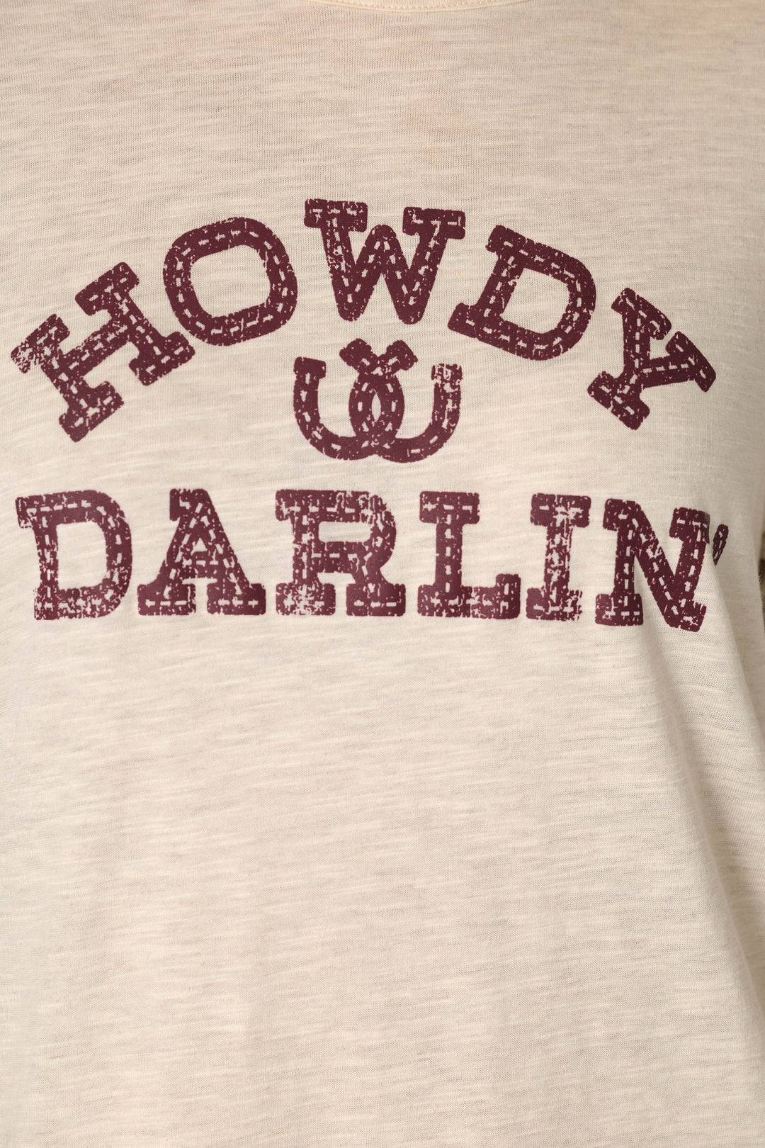 The P.J. Salvage Saddle Up Howdy Darlin Nightshirt features beige fabric with distressed maroon “HOWDY DARLIN” text and a small horseshoe graphic between the words.