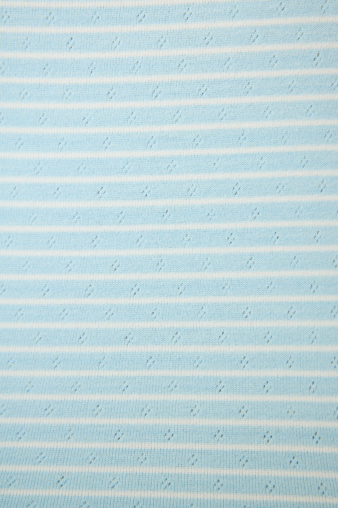 The Sweet Stripes Morning Blue Long Lounge Set by P.J. Salvage features light blue fabric with thin white horizontal stripes and a subtle texture, creating a soft, vintage-inspired look perfect for cozy lounging.