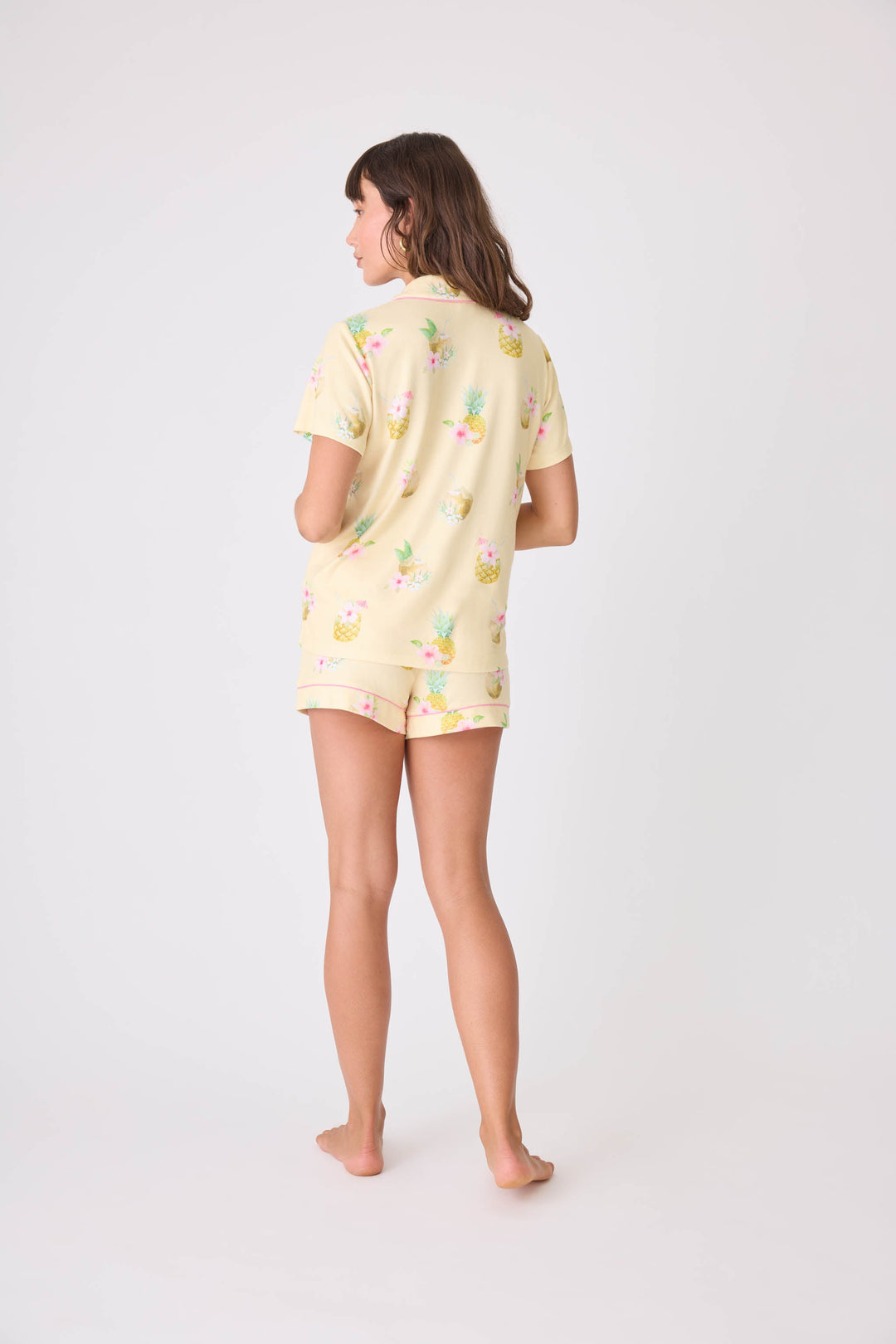 Women's yellow long sleeve lounge top with pineapple floral print