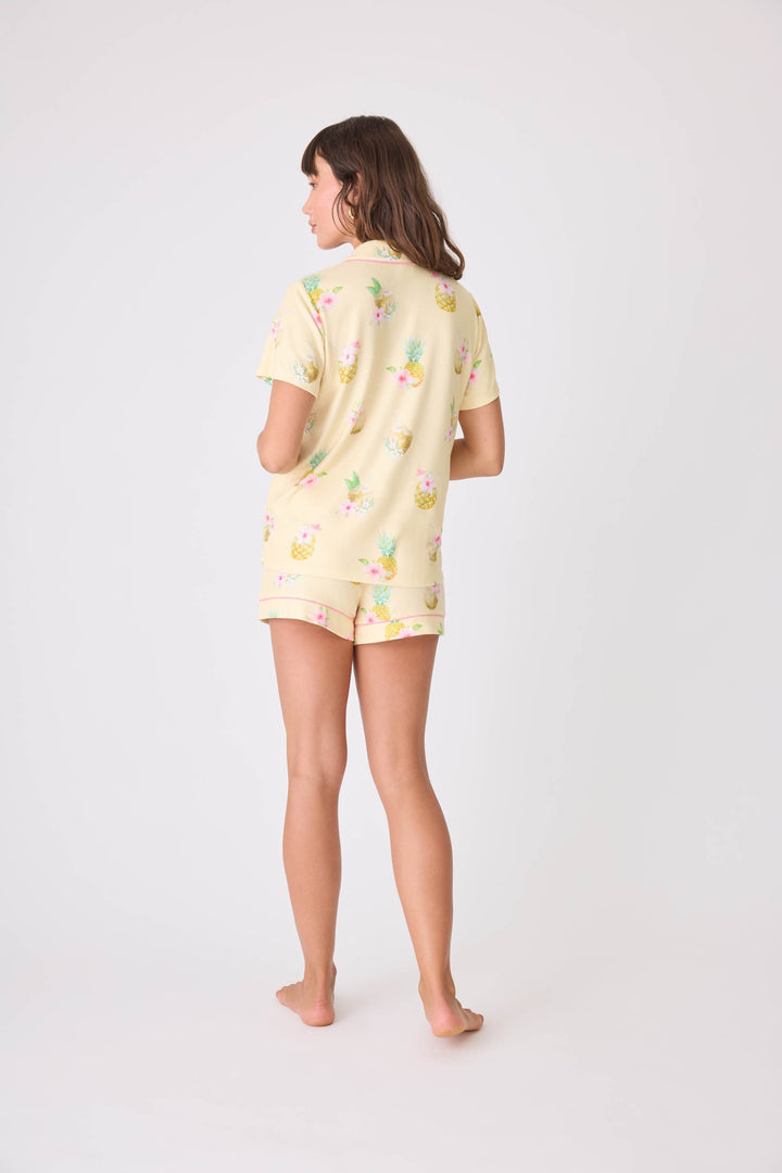 Women's yellow long sleeve lounge top with pineapple floral print