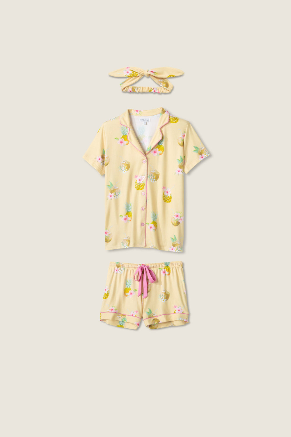 Women's yellow long sleeve lounge top with pineapple floral print