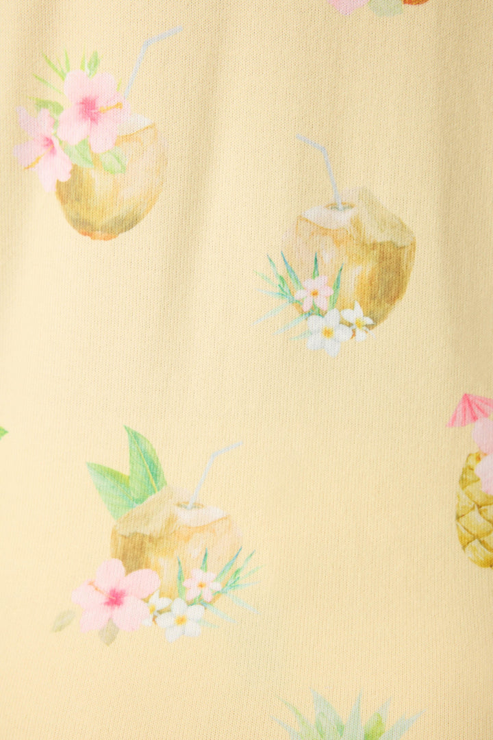 Women's yellow long sleeve lounge top with pineapple floral print
