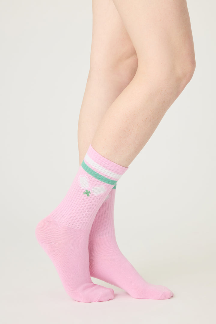 1-pack crew sock Women & girls pink sock with Pickelball design.