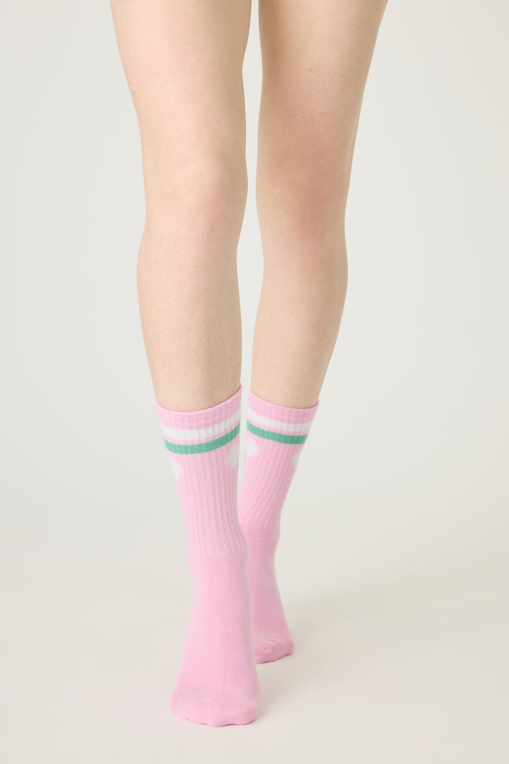 1-pack crew sock Women & girls pink sock with Pickelball design.