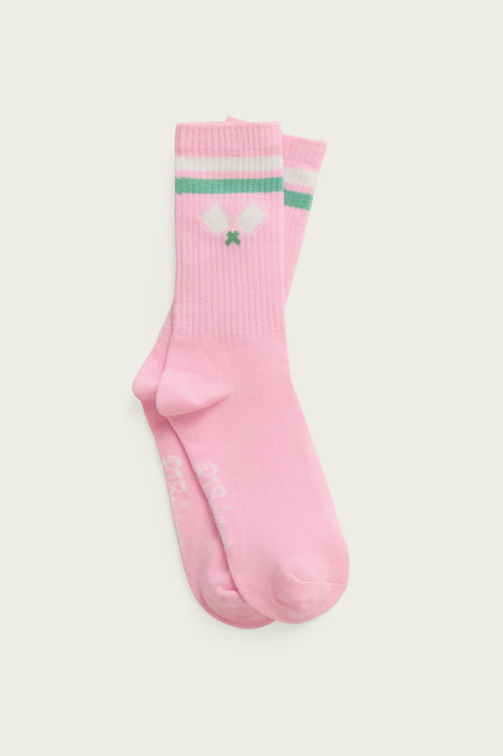 1-pack crew sock Women & girls pink sock with Pickelball design.