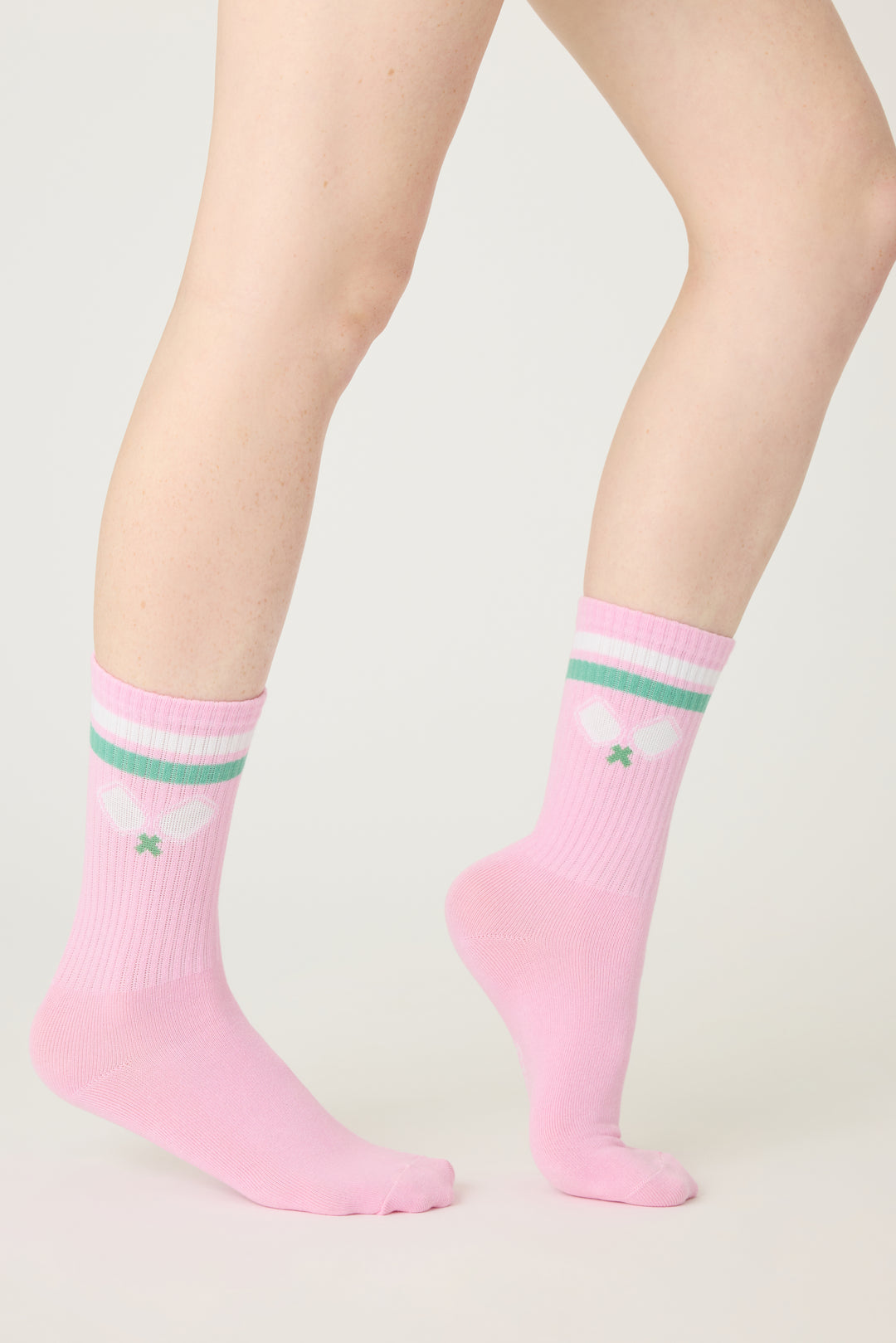 1-pack crew sock Women & girls pink sock with Pickelball design.