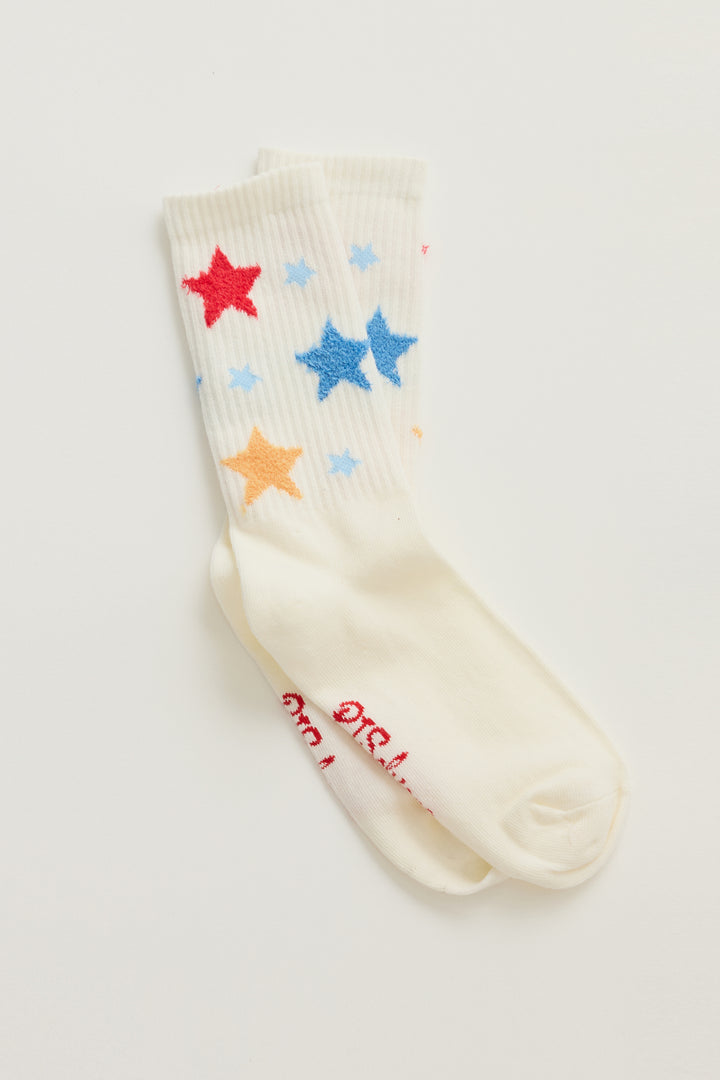Women's 1-pack crew socks. Women's & girls' ivory sock with feather Yarn multicolored Stars.