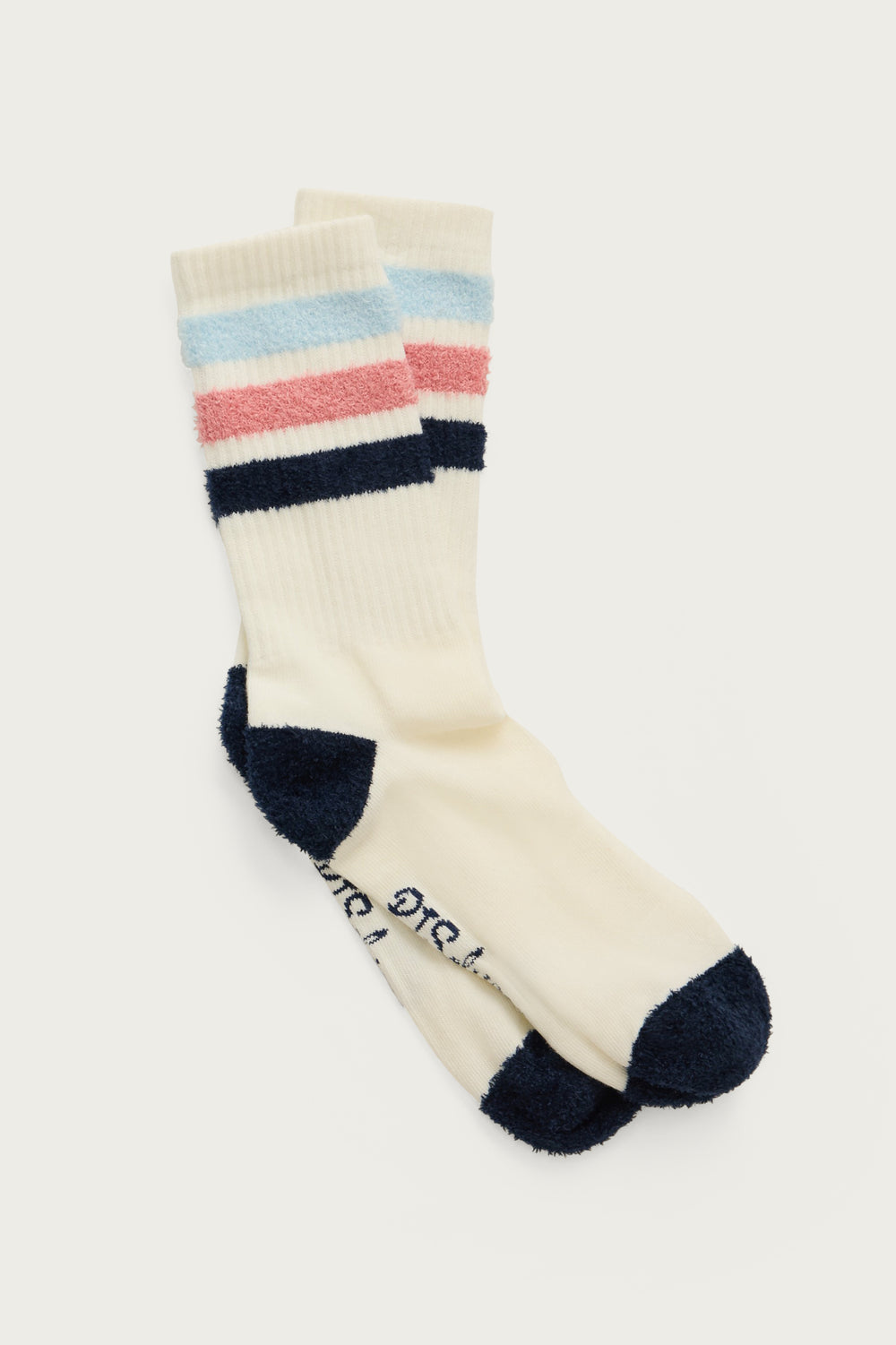 1-pack crew sock. Women's & girls' ivory sock with blue & red stripes.