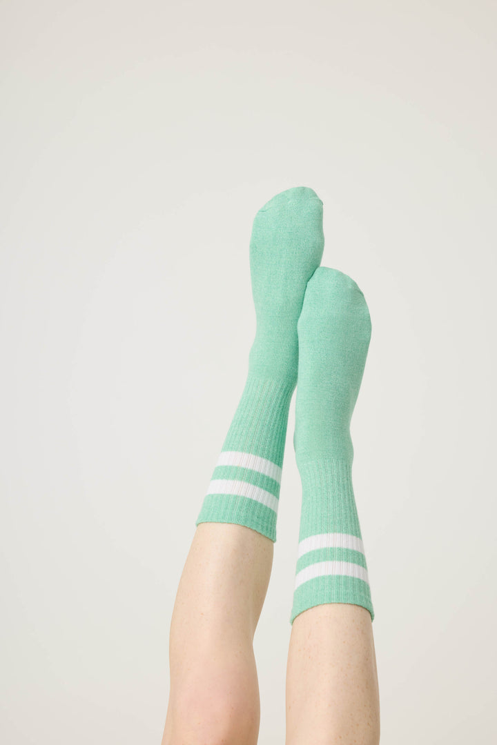 1-pack crew sock. Women's light green socks with Margarita glass design.