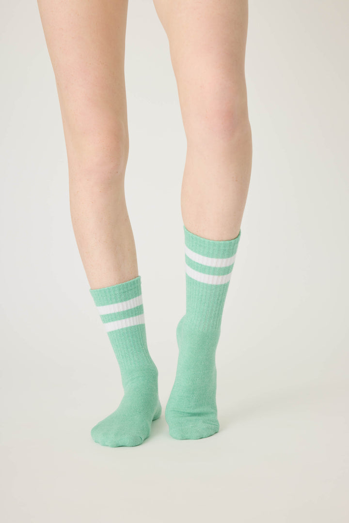 1-pack crew sock. Women's light green socks with Margarita glass design.
