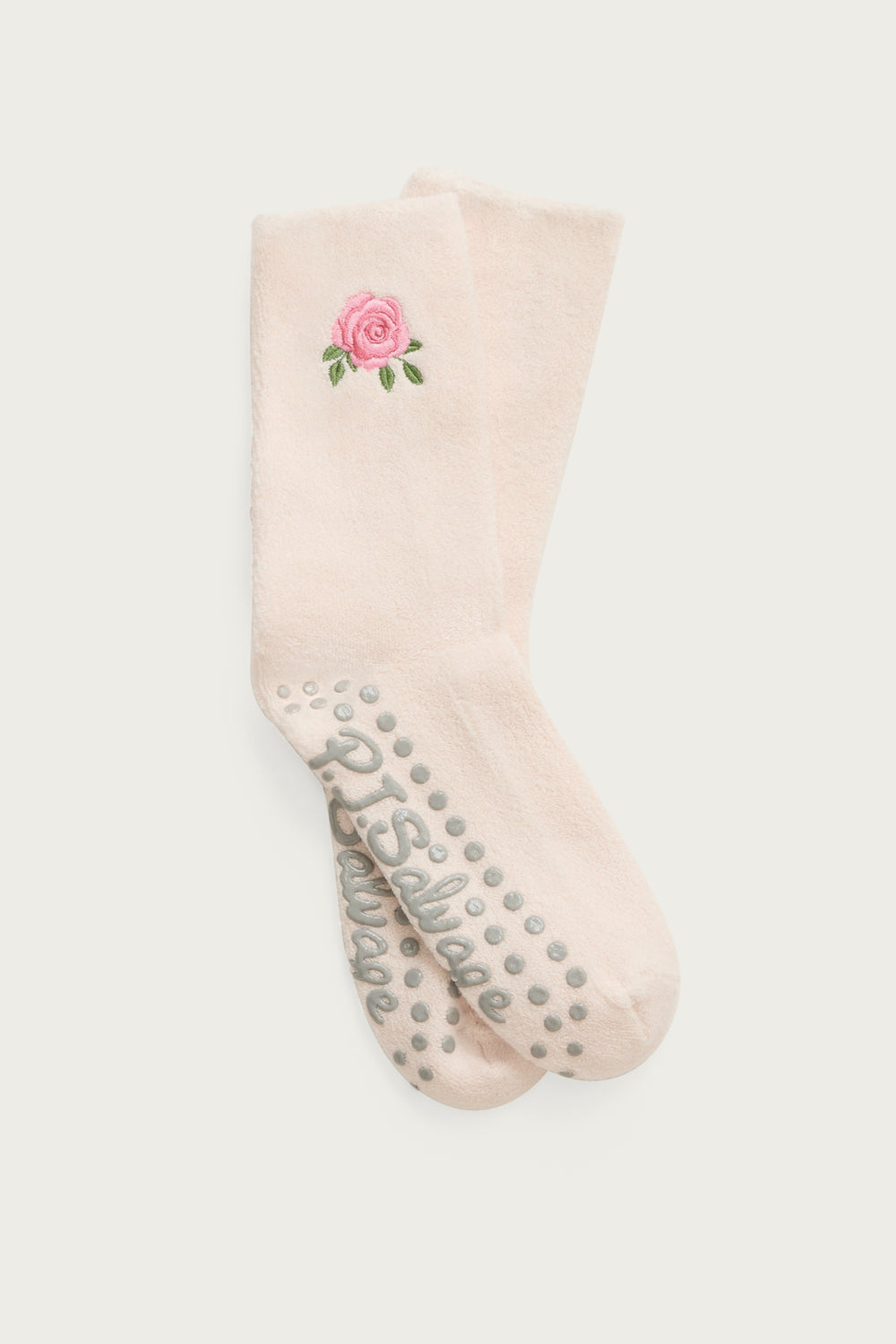 1-pack terry crew socks. Women's & girls pink crew socks with rose design.