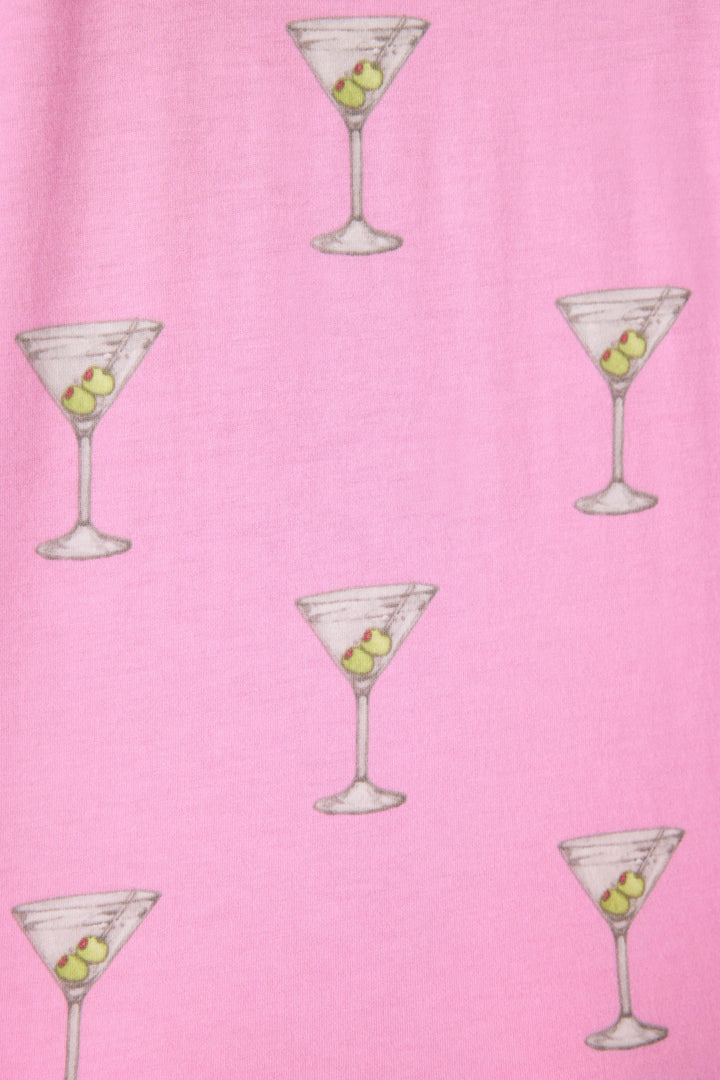 Women's sleep set grey t-shirt with 'Dirty' graphic & pink martini print pajama short.