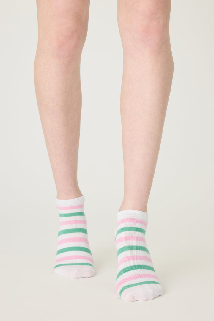 3-pack no-show socks with Pickleball motif for women & girls. White-pink-green designs.