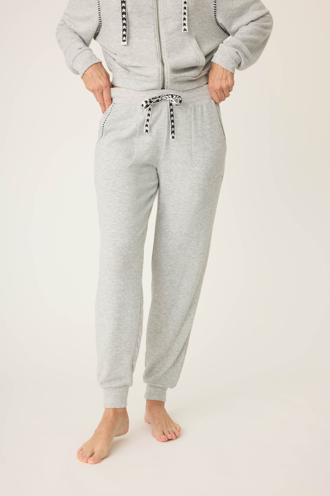 Women's black feather knit banded pj pants.