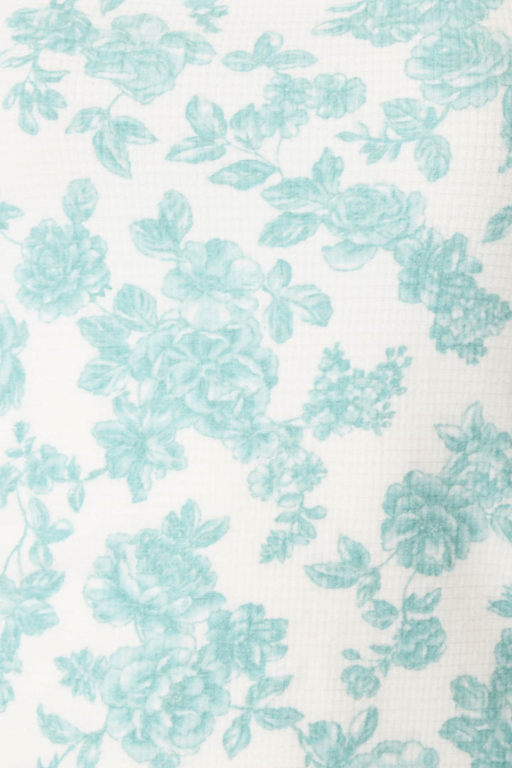Women's white banded pj pant with jade floral pattern.