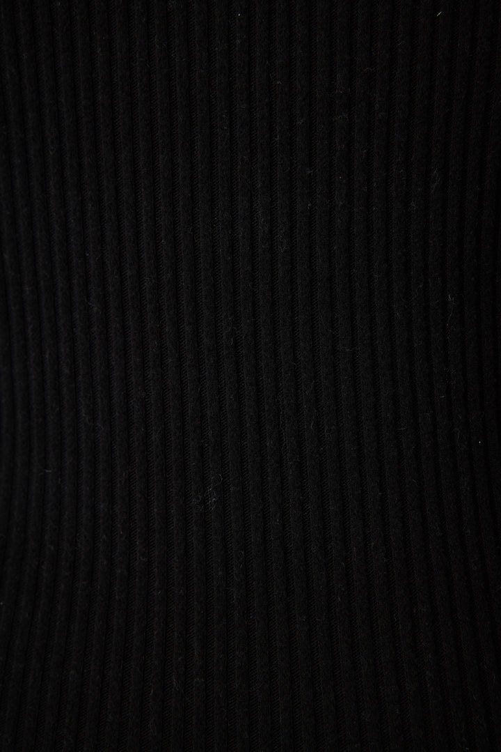 Women's black rib lounge set tank top & high-waisted pant in Repreve knit.