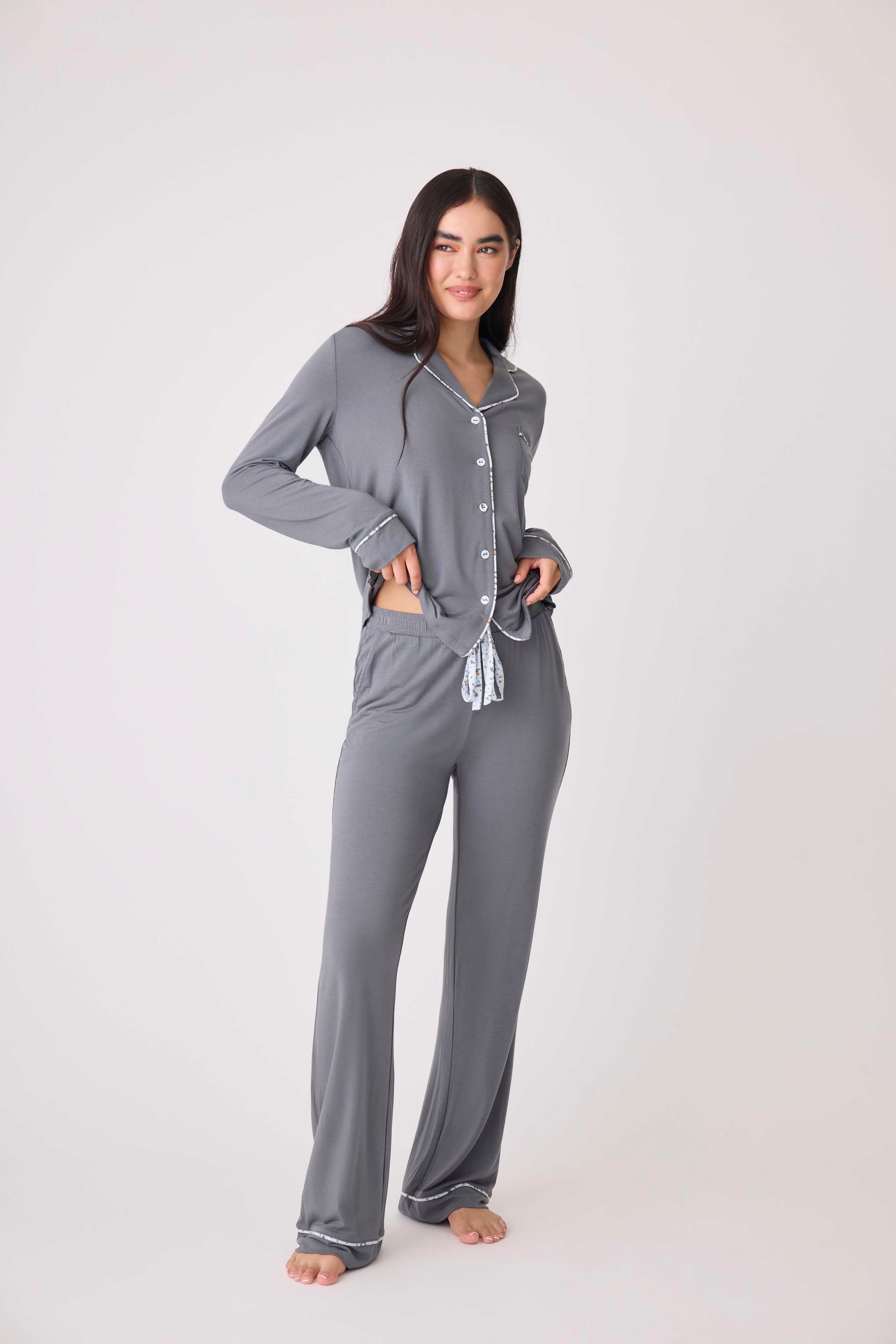 【THE MOZZ】[Premium] Levi Shawl & One Piece Set Women's Classic Notch Collar Modal Pj Set – P.J. Salvage