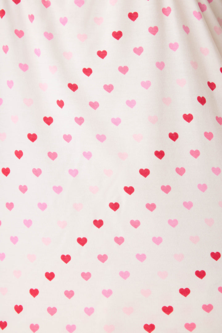Women's ivory & red heart print camisole & short set with lace.