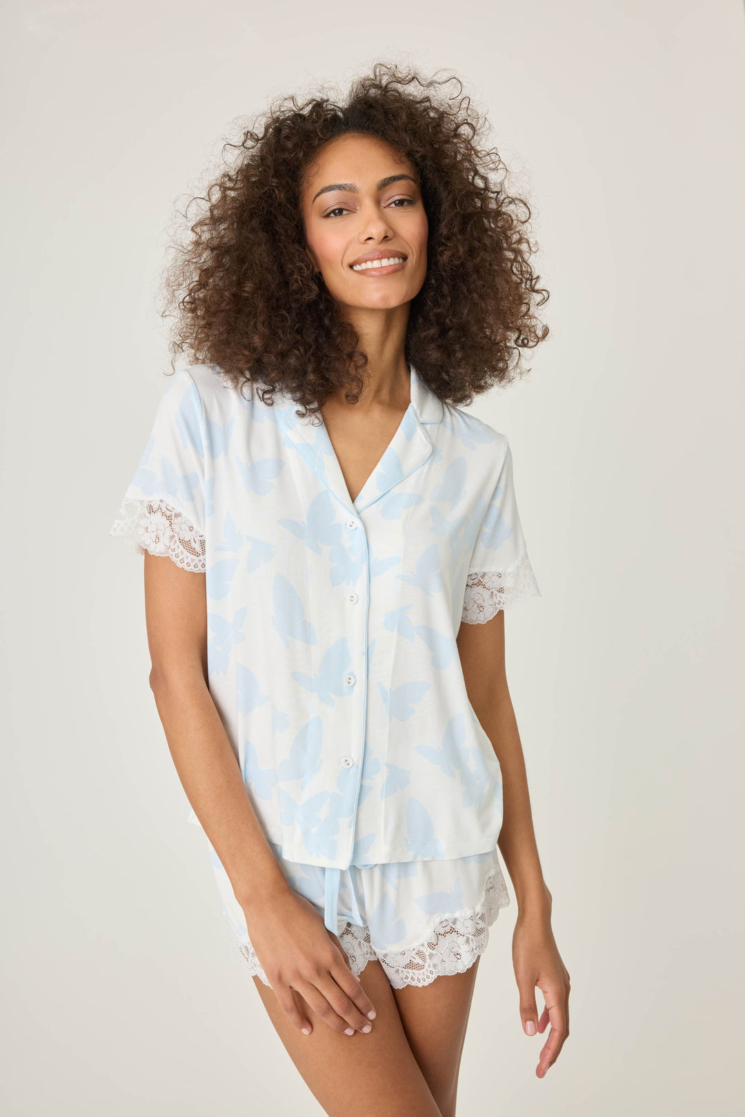 Women's Butterfly Pajama Set in Ivory-Blue Print – Salvage
