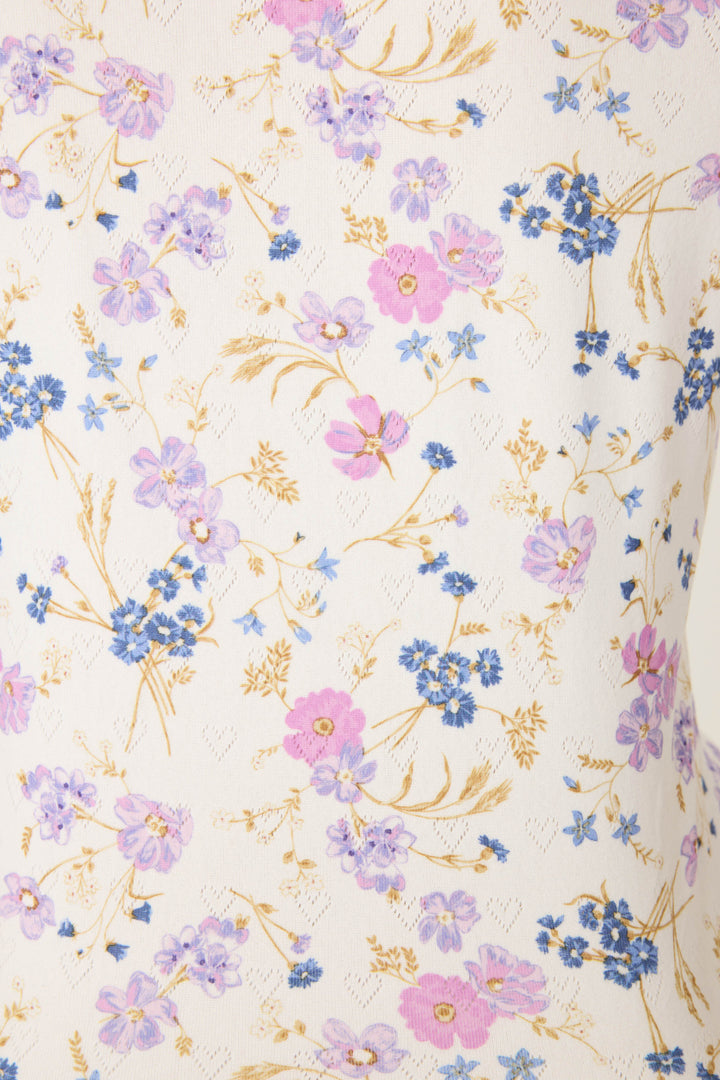 Women's ivory jammie v-neck long sleeve and banded pj pant with floral pattern.