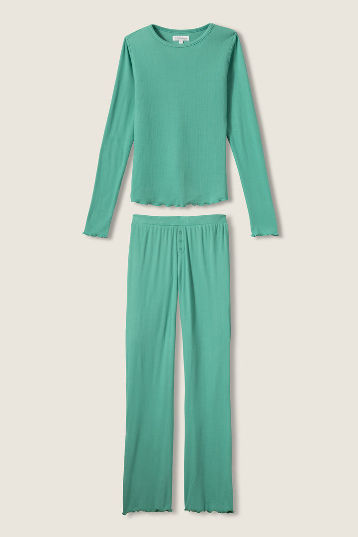 Women's jade long sleeve and flared lounge pant.