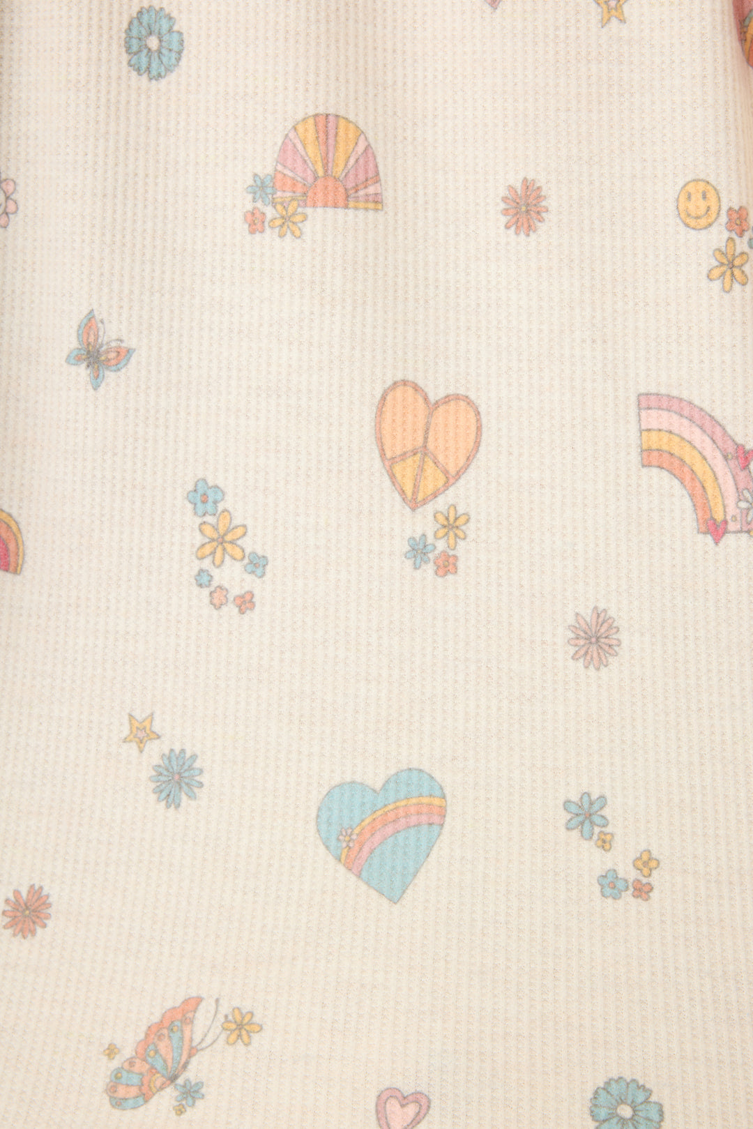 Emoji-fun tattoo printed jammie set top & banded pj pant in oatmeal with multi-color striped waistband.