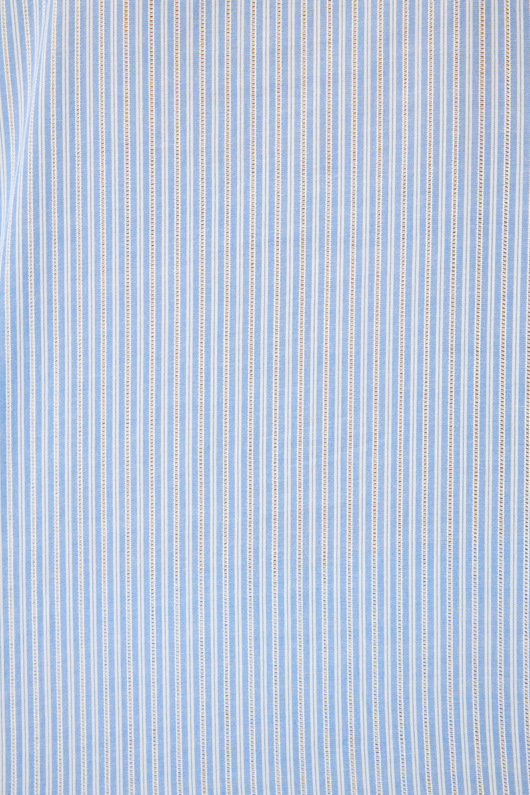 Women's blue & white striped sleep set. Cotton button front shirt with 3/4 ruffle sleeve. Short with ruffle hem & tassel tie waist.