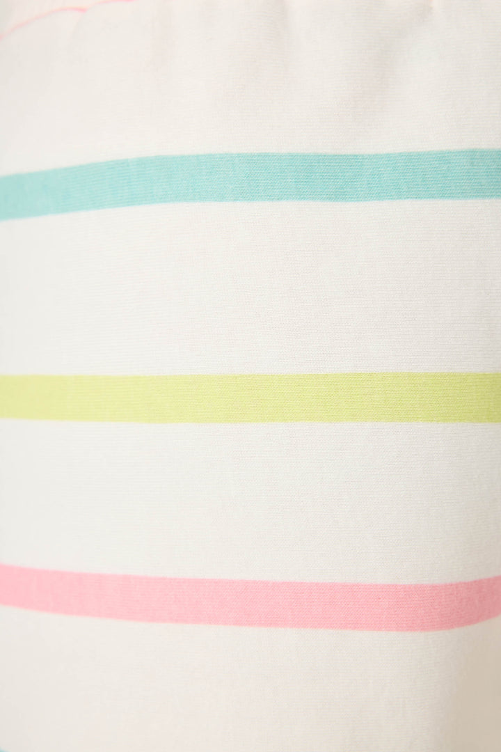 Women's t-shirt & striped short lounge set. Green cotton-blend tee with MARGARITA print and striped lounge short.