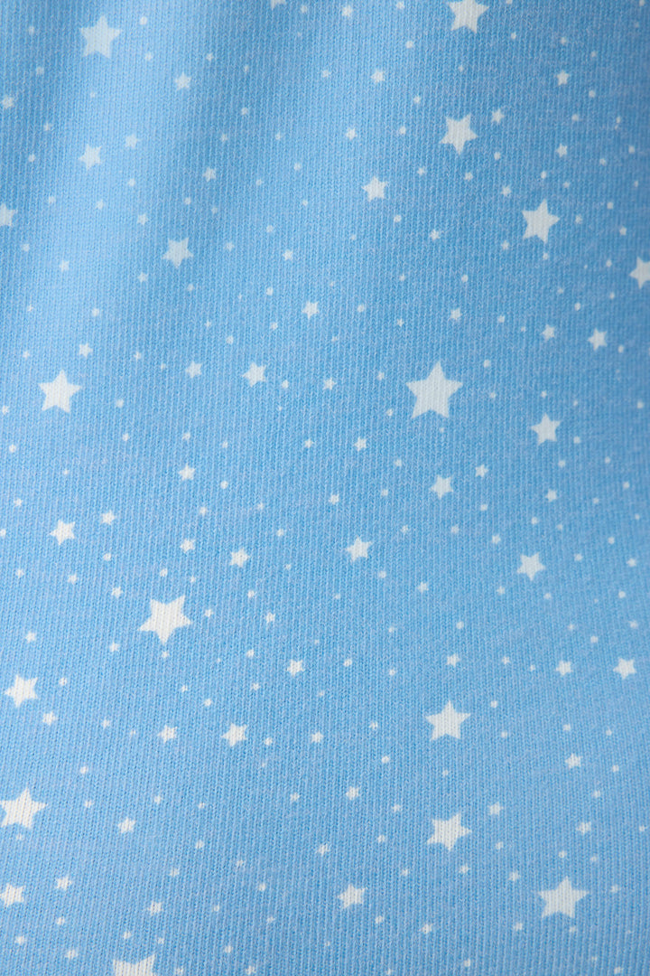 Women's blue & white stars print short pj set. Tank top & elastic short red whip-stitching detail.