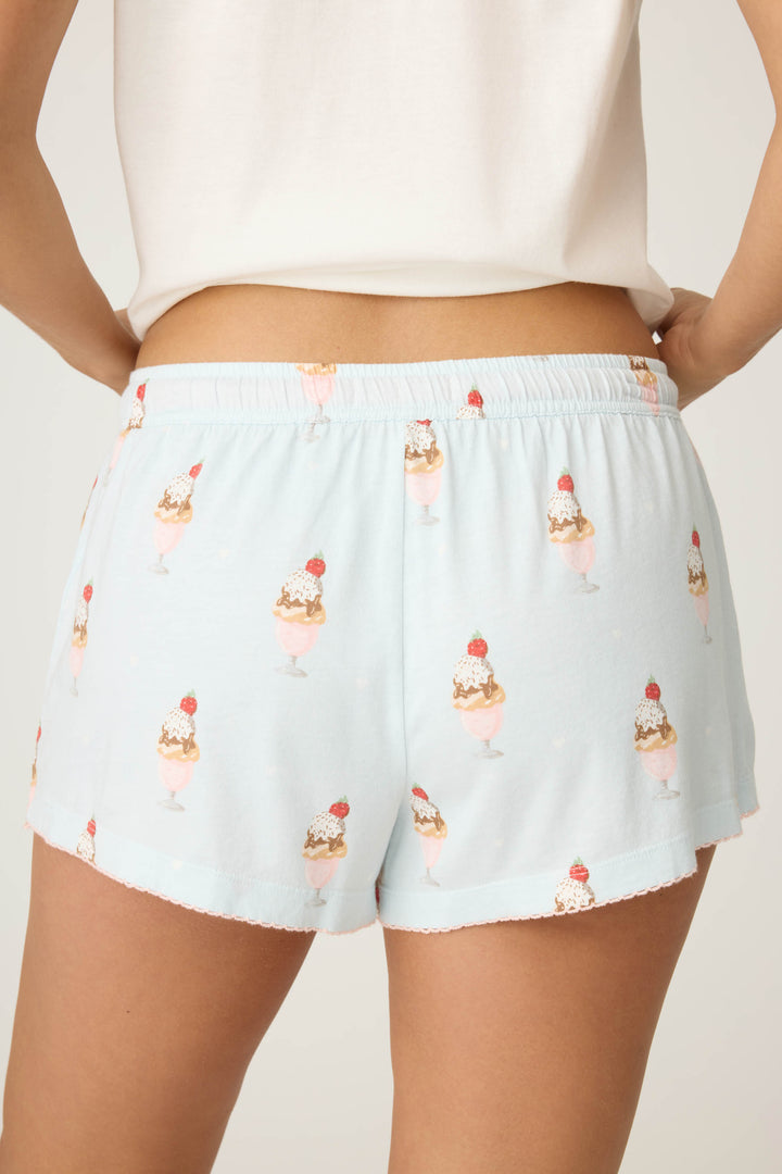Women's light blue ice cream printed pajama short with tie waist.